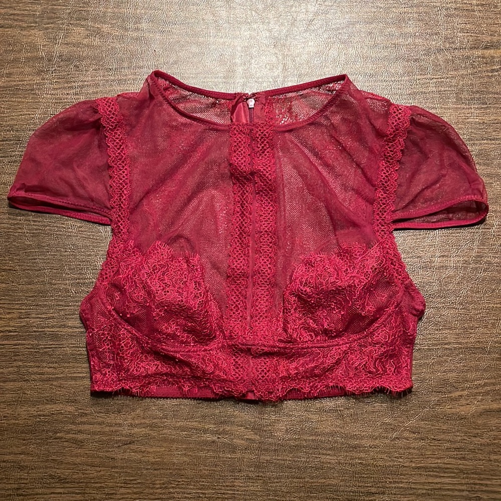 Victoria’s Secret Mesh Lacy Crop Top in Maroon Red